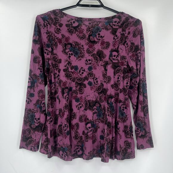Torrid Super Soft Skull Rose Top Sz 1X Purple WhimsiGoth Grunge Long Sleeve Soft - Picture 6 of 11